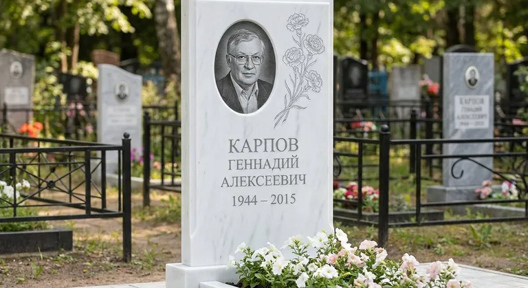 Памятник с гравировкой гвоздик — выполненная работа «Карпов» в Саратове