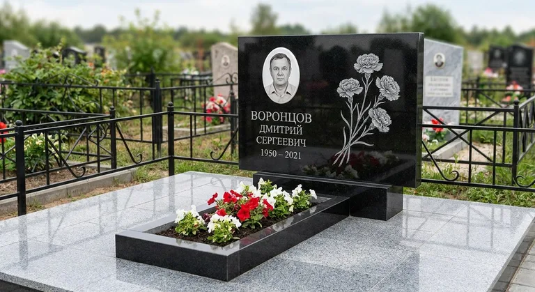 Памятник с гравировкой гвоздик — выполненная работа «Воронцов» в Саратове