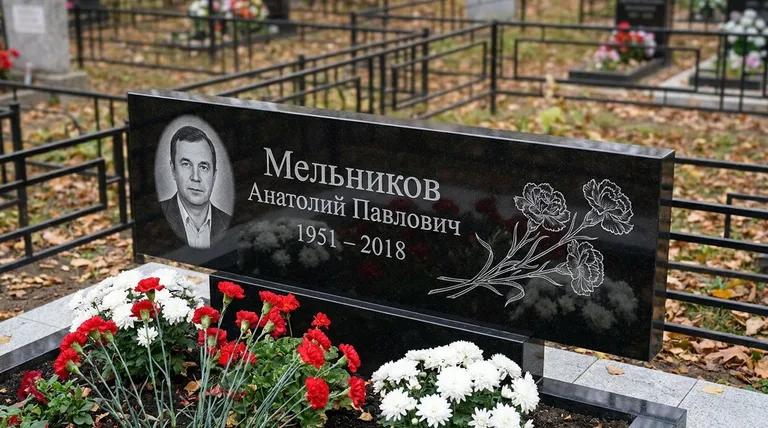 Памятник с гравировкой гвоздик — выполненная работа «Мельников» в Саратове