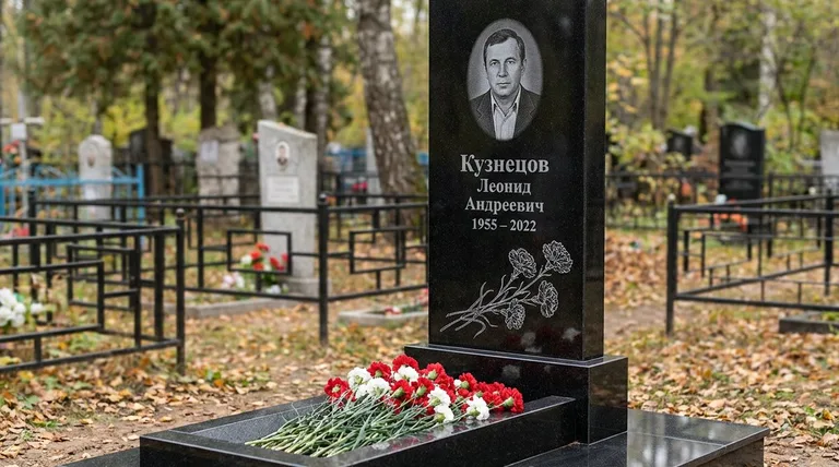Памятник с гравировкой гвоздик — выполненная работа «Кузнецов» в Саратове