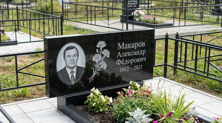 Памятник с гравировкой гвоздик — выполненная работа «Макаров» в Саратове