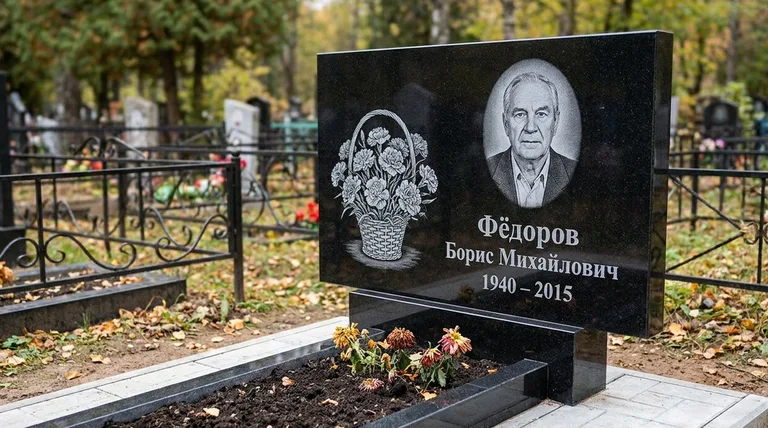 Памятник с гравировкой гвоздик — выполненная работа «Фёдоров» в Саратове