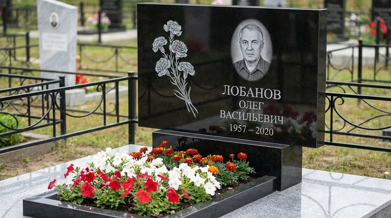 Памятник с гравировкой гвоздик — выполненная работа «Лобанов» в Саратове