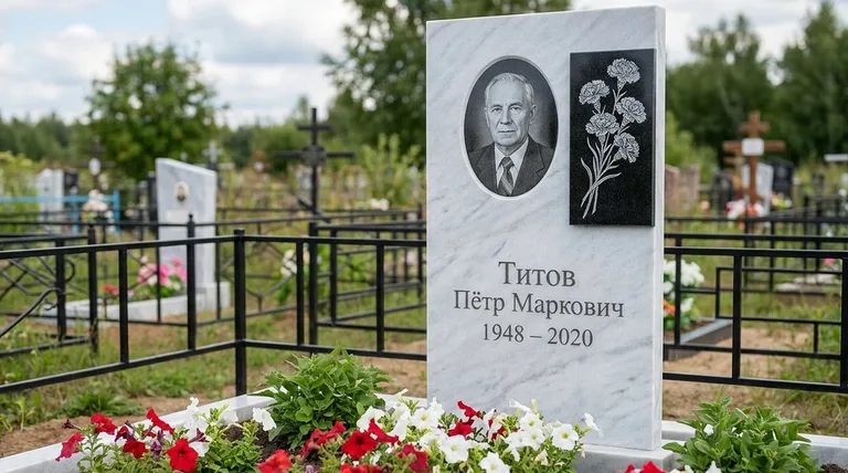 Памятник с гравировкой гвоздик — выполненная работа «Титов» в Саратове