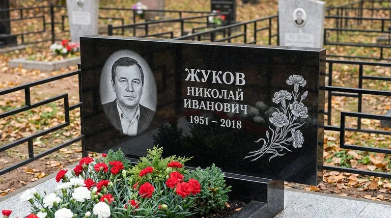 Памятник с гравировкой гвоздик — выполненная работа «Жуков» в Саратове