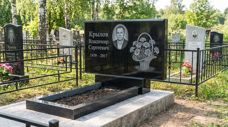 Памятник с гравировкой гвоздик — выполненная работа «Крылов» в Саратове