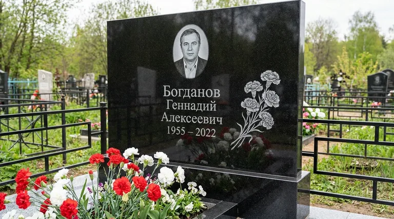 Памятник с гравировкой гвоздик — выполненная работа «Богданов» в Саратове