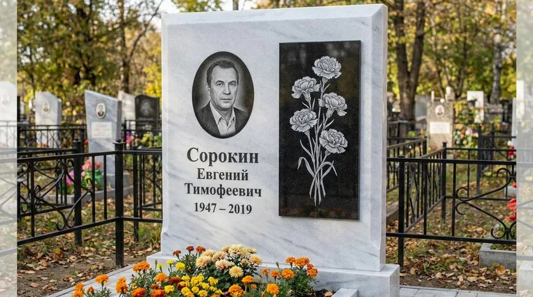 Памятник с гравировкой гвоздик — выполненная работа «Сорокин» в Саратове