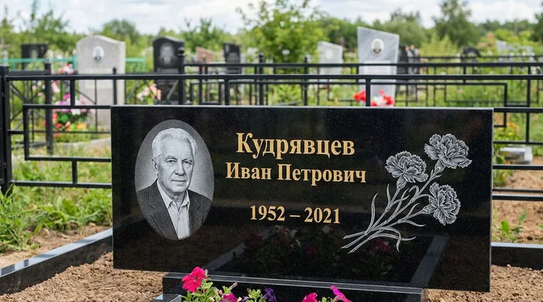 Памятник с гравировкой гвоздик — выполненная работа «Кудрявцев» в Саратове