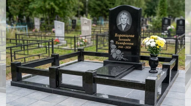 Памятник с гравировкой хризантем — выполненная работа «Воронцова» в Саратове