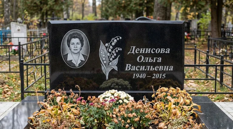 Памятник с гравировкой ландышей — выполненная работа «Денисова» в Саратове