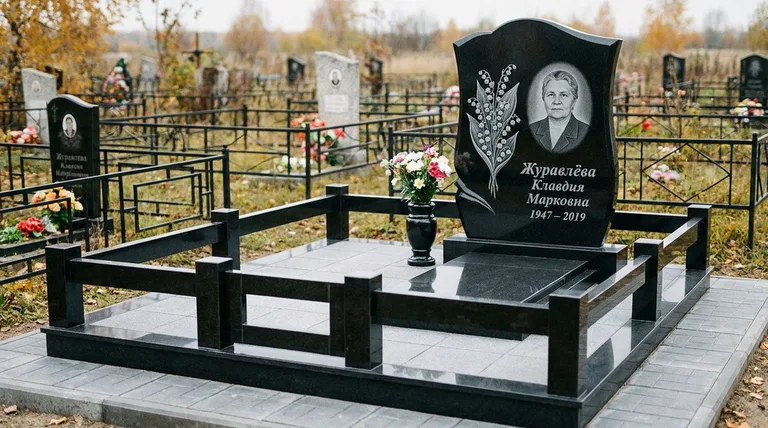 Памятник с гравировкой ландышей — выполненная работа «Журавлёва» в Саратове