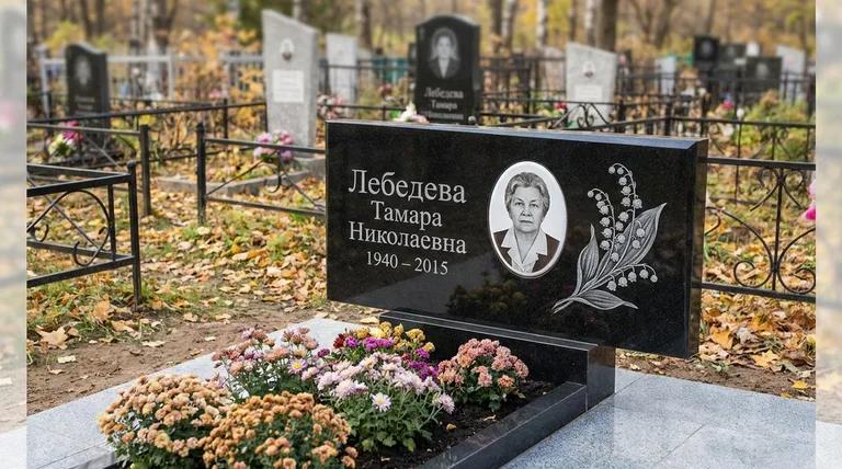 Памятник с гравировкой ландышей — выполненная работа «Лебедева» в Саратове