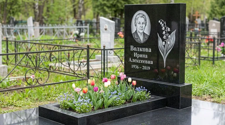 Памятник с гравировкой ландышей — выполненная работа «Волкова» в Саратове