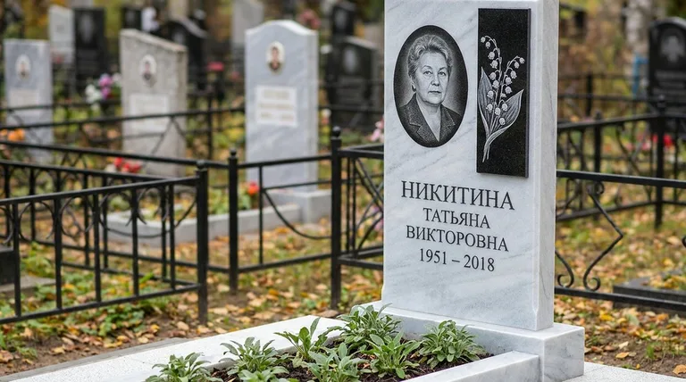 Памятник с гравировкой ландышей — выполненная работа «Никитина» в Саратове