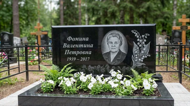 Памятник с гравировкой ландышей — выполненная работа «Фомина» в Саратове
