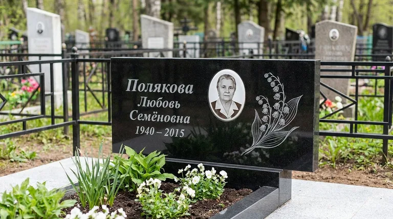 Памятник с гравировкой ландышей — выполненная работа «Полякова» в Саратове