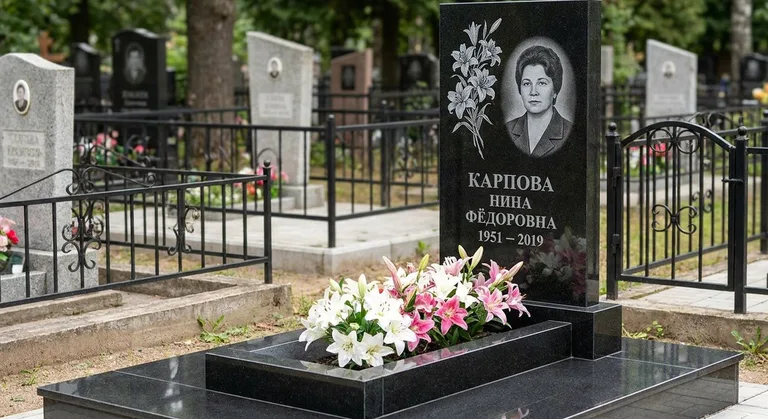 Памятник с гравировкой лилий — выполненная работа «Карпова» в Саратове