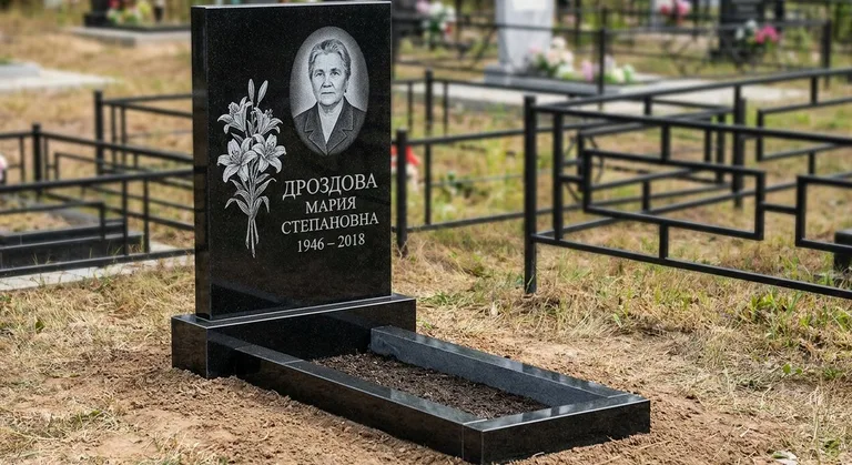 Памятник с гравировкой лилий — выполненная работа «Дроздова» в Саратове