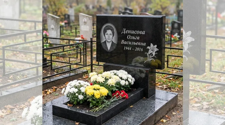 Памятник с гравировкой лилий — выполненная работа «Денисова» в Саратове