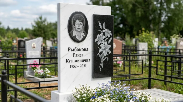 Памятник с гравировкой лилий — выполненная работа «Рыбакова» в Саратове
