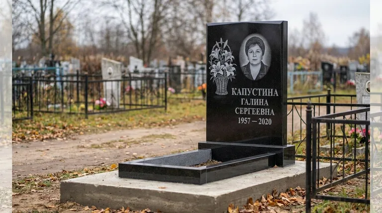 Памятник с гравировкой лилий — выполненная работа «Капустина» в Саратове