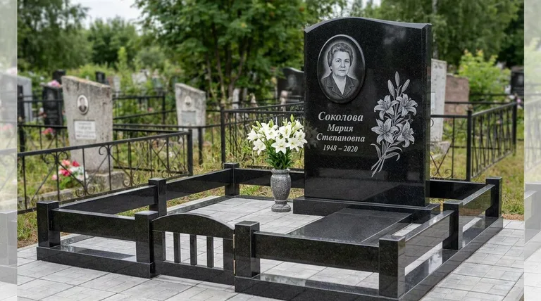 Памятник с гравировкой лилий — выполненная работа «Соколова» в Саратове