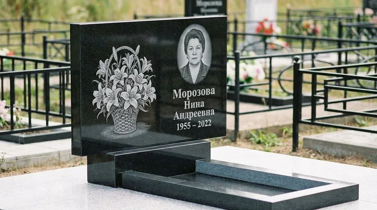 Памятник с гравировкой лилий — выполненная работа «Морозова» в Саратове