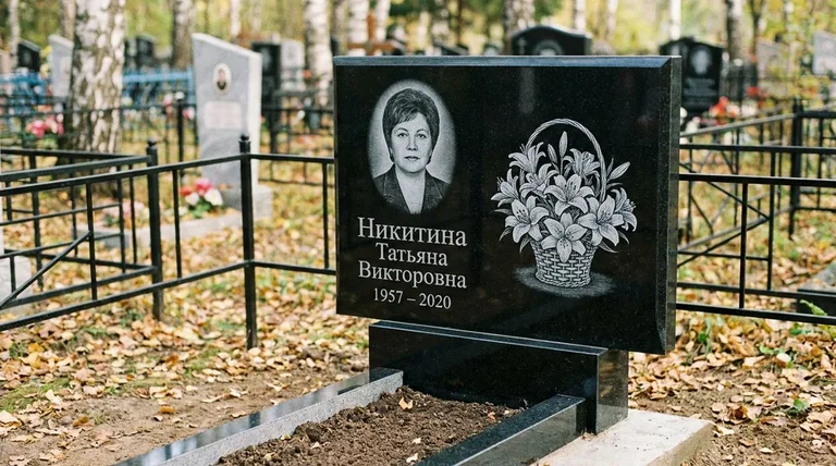 Памятник с гравировкой лилий — выполненная работа «Никитина» в Саратове