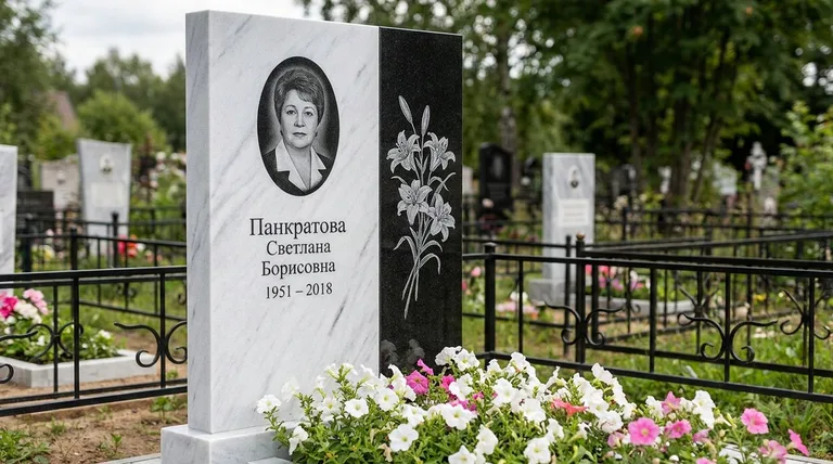Памятник с гравировкой лилий — выполненная работа «Панкратова» в Саратове