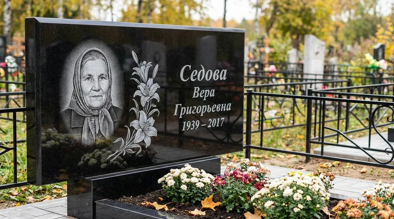 Памятник с гравировкой лилий — выполненная работа «Седова» в Саратове