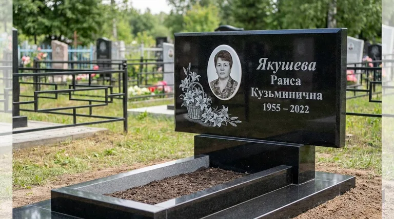 Памятник с гравировкой лилий — выполненная работа «Якушева» в Саратове