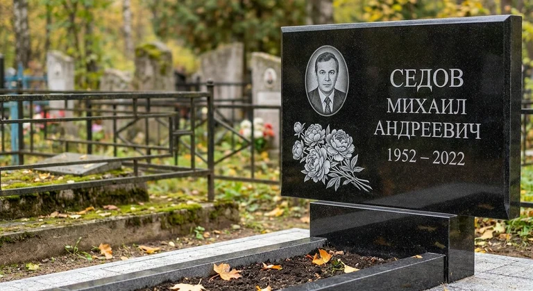 Гравировка пионов на памятник в Саратове — пример работы на граните