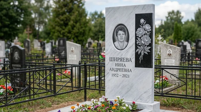 Памятник с гравировкой пионов — выполненная работа «Ширяева» в Саратове