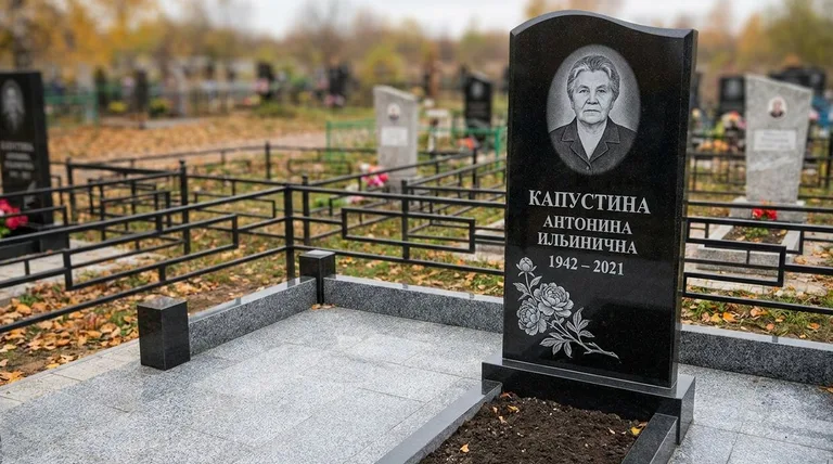 Памятник с гравировкой пионов — выполненная работа «Капустина» в Саратове