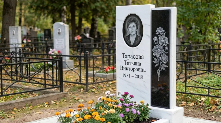 Памятник с гравировкой пионов — выполненная работа «Тарасова» в Саратове