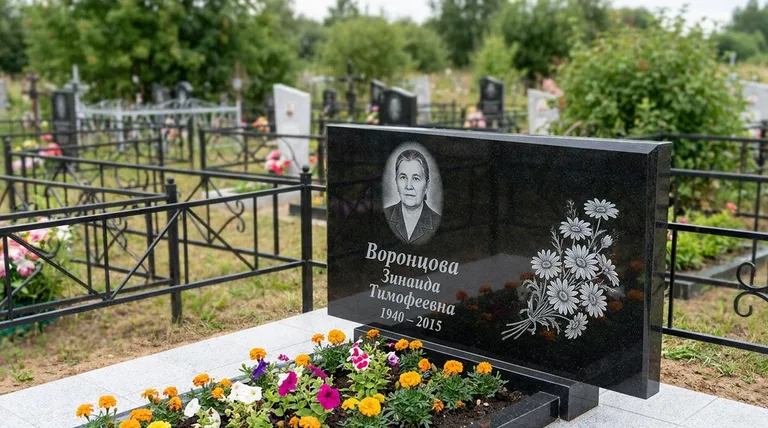 Памятник с гравировкой ромашек — выполненная работа «Воронцова» в Саратове