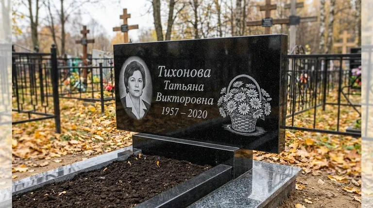 Памятник с гравировкой ромашек — выполненная работа «Тихонова» в Саратове