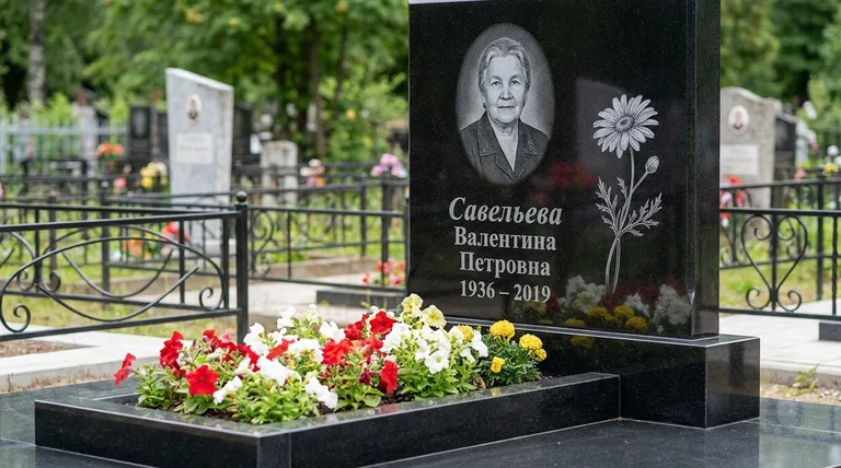 Памятник с гравировкой ромашек — выполненная работа «Савельева» в Саратове