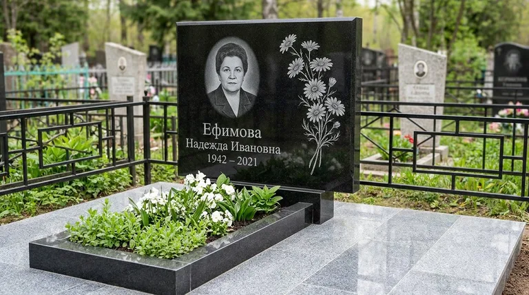 Памятник с гравировкой ромашек — выполненная работа «Ефимова» в Саратове