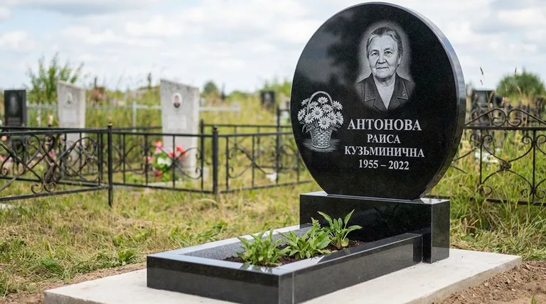 Памятник с гравировкой ромашек — выполненная работа «Антонова» в Саратове