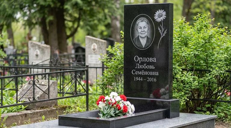 Памятник с гравировкой ромашек — выполненная работа «Орлова» в Саратове
