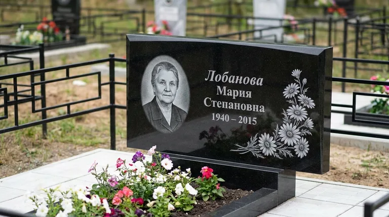 Памятник с гравировкой ромашек — выполненная работа «Лобанова» в Саратове