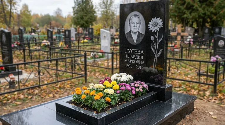 Памятник с гравировкой ромашек — выполненная работа «Гусева» в Саратове