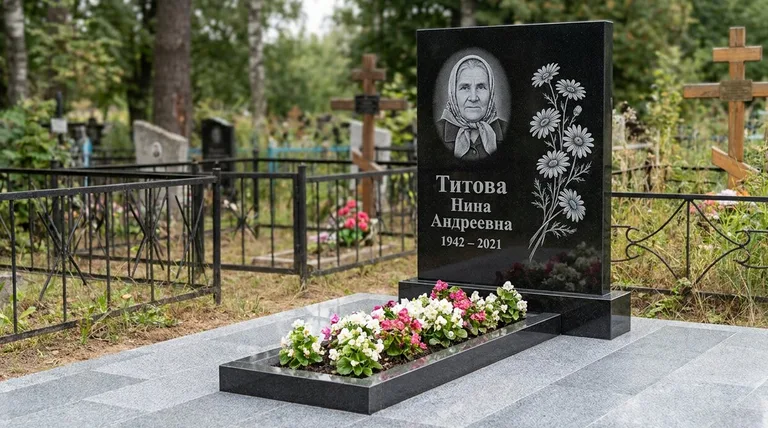Памятник с гравировкой ромашек — выполненная работа «Титова» в Саратове