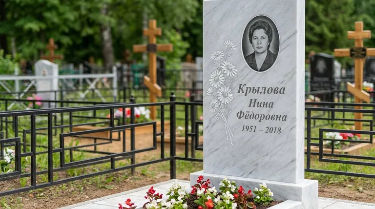 Памятник с гравировкой ромашек — выполненная работа «Крылова» в Саратове