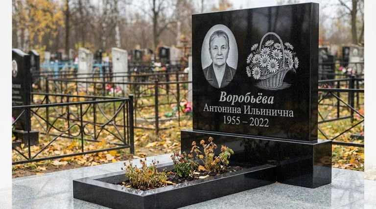 Памятник с гравировкой ромашек — выполненная работа «Воробьёва» в Саратове