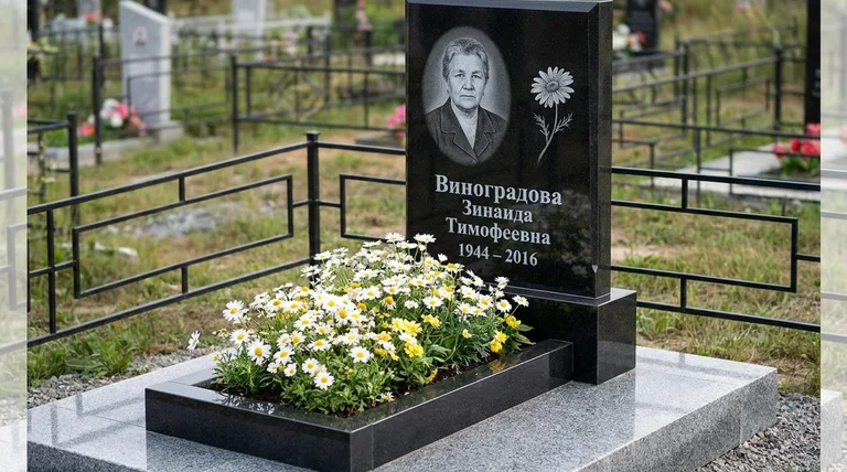 Памятник с гравировкой ромашек — выполненная работа «Виноградова» в Саратове