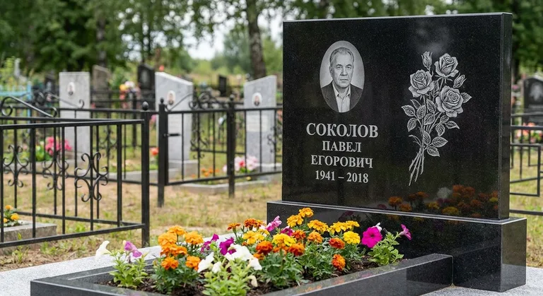 Памятник с гравировкой роз — выполненная работа «Соколов» в Саратове