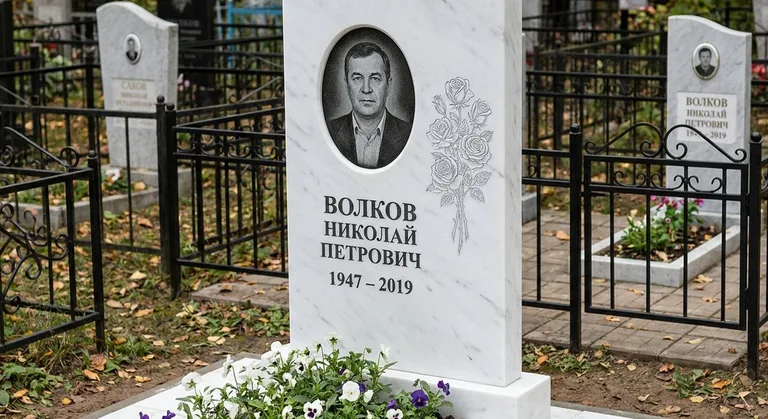 Памятник с гравировкой роз — выполненная работа «Волков» в Саратове